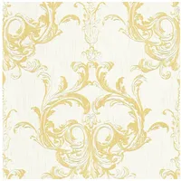 Profhome Barock Tapete Ornament 0,53 m x 10 m 5,33 m2 Gelb/Weiß 961965-GU