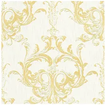 Profhome Barock Tapete Ornament 0,53 m x 10 m 5,33 m2 Gelb/Weiß 961965-GU