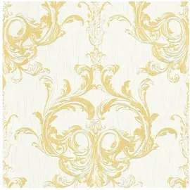 Profhome Barock Tapete Ornament 0,53 m x 10 m 5,33 m2 Gelb/Weiß 961965-GU