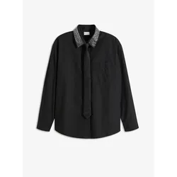 bonprix Bluse mit Schlips, schwarz, 44, mit Baumwolle