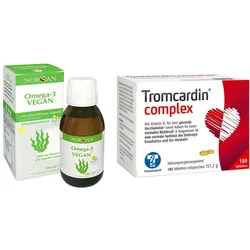 Omega 3 Vegan Algenöl flüssig Norsan & Tromcardin complex Tablet