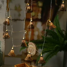 MARELIDA LED Lichterkette 10 Lampenschirme Rattan Optik Boho Timer Außen