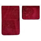 COFI Almina Premium 2 teiliges Bademattenset mit Rosenmotiv Bordeaux