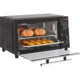 HOMCOM Minibackofen 9L Mini Ofen mit Backblech, Grillrost, 100 °C-230 °C, mit einstellbar Temperatur und Garzeit, 60 Min. Timer, 750W, Edelstahl, Schwarz   Aosom