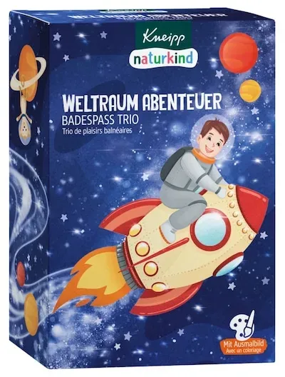 Preisvergleich Produktbild Kneipp Badezusatz Kinderbäder Geschenkpackung Naturkind Weltraum AbenteuerGeschenkset Naturkind Sprudelbad Weltraumfahrer 95 gr + Naturkind Knisternde Badekristalle Sternenstaub 60 gr. + Naturkind Farbzauberbad Traumfahrer 40 gr.