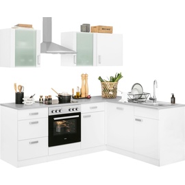 wiho Küchen Winkelküche »Husum«, mit E-Geräten, Stellbreite 220 x 170 cm weiß