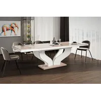 Design Esstisch Tisch HEB-222 Cappuccino / Weiß Hochglanz ausziehbar 160 bis 256 cm
