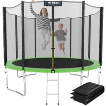 Kinetic Sports Trampolin Outdoor 'Salto Plus' Ø 183/244/305/366/400/430/490 cm - Komplett-Set für Kinder, USA Sprungtuch, Netz, Randpolster, Leiter - bis zu 160kg Grün-2 Ø 305 cm Ø 305 cm, Grün-2