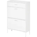HOMCOM Mobile Portascarpe, Moderne Schuhschrank für 12 Paare Schuhe mit 2 Klappflügeltüren und Schublade, aus Spanplatte, MDF und Metall, 75x26x110 cm, Weiß   Aosom