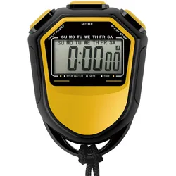 Wasserdichte Stoppuhr, digitaler Hand-LCD-Timer, Chronograph, Sportzähler mit Armband zum Schwimmen gelb
