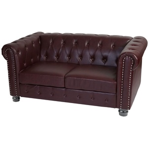 Luxus 2er Sofa Loungesofa Couch Chesterfield Kunstleder ~ runde Füße, rot-braun