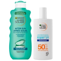 Garnier Sonnenpflege-Set mit Super UV-Sonnenschutzfluid LSF 50+ und After Sun Lotion, Sonnencreme mit hohem Sonnenschutz und kühlende Körpermilch, Ambre Solaire, 2-teilig