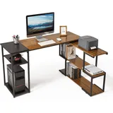 Mondeer Schreibtisch L-Förmig, Eckschreibtisch mit 360 Grad drehbarem Bücherregal und 2 Ablagen Bürotisch Arbeitstisch 135.5x110x75... - Braun/Schwarz