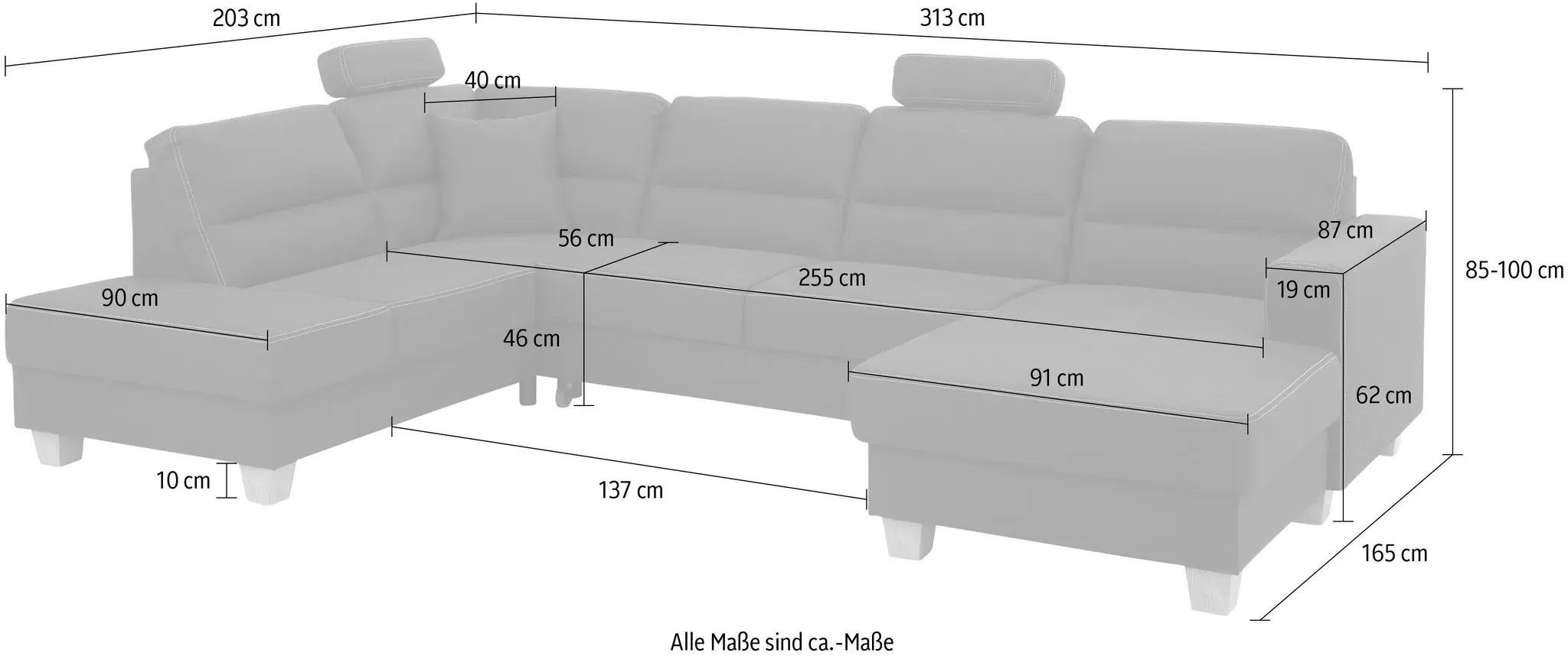 Wohnlandschaft HOME AFFAIRE "Navan, U-Form", rot, B:313cm H:85cm, Sofas, Wohnlandschaft, wahlweise mit Bettfunktion und Kopfstütze