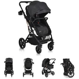 Moni Kombikinderwagen Rafaello 2 in 1, umbaubar, Sportsitz, Fußabdeckung, Tasche schwarz