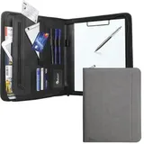 Vebon Vebon® Schreibmappe New York, Kunstleder, phantomgrau, A4, mit Klemmbrett, Tabletfach 13'' und Reißverschluss