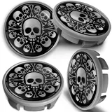 SkinoEu 4 x 65mm Nabendeckel Felgendeckel Radnabenabdeckung Nabenkappen Felgenkappen Radkappen Alufelgen Kompatibel mit VW 3B7 601 171 / 6U7 601 171 Silber Schädel CVS 2