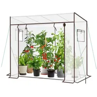 Sekey Gewächshaus Schrägdach Foliengewächshaus Tomatenhaus Begehbares Tomatengewächshaus, 200x77x146/169cm, 140g/m2 PE Plane Wasserdicht Wetterfest Pflanzenhaus weiß