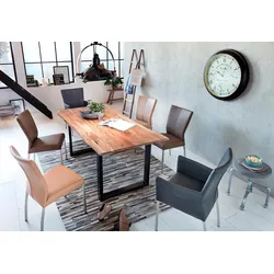 Esstisch SIT "Tops&Tables", beige (natur), B:220cm H:77cm T:100cm, Tische, Esstisch Holz-Esstische Küchentisch Rechteckiger Esstisch, Tischplatte aus Akazie mit Baumkante wie gewachsen