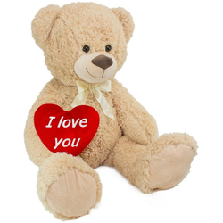 BRUBAKER Kuscheltier XXL Teddybär 100 cm groß mit I Love You Herz (1-St), großer Teddy Bär, Stofftier Plüschtier beige