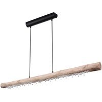 GLOBO Decken Hängeleuchte Holzbalken natur Pendelleuchte Kristall Dekor Hängelampe, 1x LED 20 Watt 1030 Lumen warmweiß, LxBxH 120x7x150cm, Wohnzimmer Esszimmer