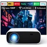 Wielio HD Beamer 1080P Auflösung, Mini Beamer mit Bluetooth und WiFi, 18000 Lumen 4K Unterstützung, Kompatibel mit iOS/Android/Laptop/Xbox (Schwarz)