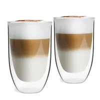 Vialli Design Set 2 x Thermogläser Doppelwandig 350 ml, Hoch Gläser für Latte Macchiato, Cappuccino, Amo Kollektion, Kaffeetassen, Kaffeegläser, Hitzebeständiges Glas, Transparente