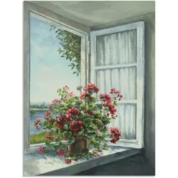 Wandbild ARTLAND "Geranien am Fenster", weiß (farbe bild(er): weiß), B:45cm H:60cm, Bilder, als Alubild, Outdoorbild, Leinwandbild, Poster, Wandaufkleber