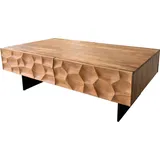 DeLife Couchtisch Solu Akazie Natur 4 Schübe Fuß schwebend Metall Schwarz 3D-Front