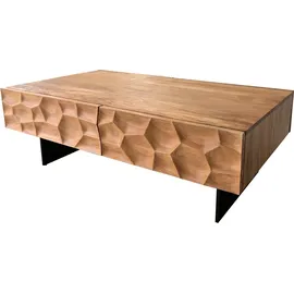 DeLife Couchtisch Solu Akazie Natur 4 Schübe Fuß schwebend Metall Schwarz 3D-Front