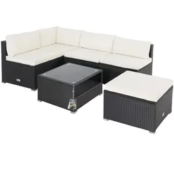 Polyrattan Ecklounge Schwarz/Creme dicke Rückenpolster