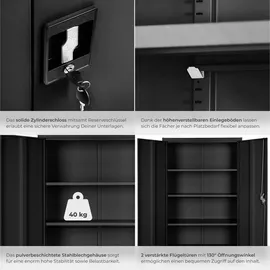 Tectake tectake® Aktenschrank aus pulverbeschichtetem Stahl, 3 höhenverstellbare Einlegeböden, 140 x 90 x 40 cm