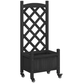 vidaXL Pflanzkübel mit Rankgitter und Rollen 60 x 30 cm Schwarz