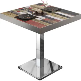 GGM Möbel Bistrotisch 70 x 70 x 77 cm Vintage Bunt/Edelstahl
