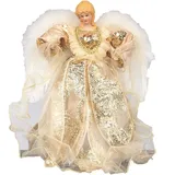 Hochwertiger Engel als Dekoration für die Christbaumspitze, gold- und elfenbeinfarben, 30 cm