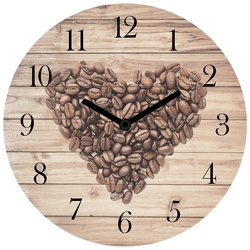 Wallarena Wanduhr Vintage MDF Holz Kaffee Herz XXL groß Wanduhren Rund Uhr Holzuhr Shabby Chic Wohnzimmer Schlafzimmer Quartz Uhrwerk, 30 oder 50 cm (Wanduhr Auf Holz) 30 cm