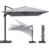 paramondo parapenda Sonnenschirm Ampelschirm aus 230 g/m2 Polyesterfaser, Rechteckig, 4 x 3 m, Grau, 360° Schwenkbar, Kurbelbedienung, Stahl-Standkreuz und Gestell in Anthrazit, 25kg