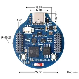 Waveshare ESP32-S3, 1.28 Zoll IPS LCD, WiFi / BT, 240x240, 6-Achsen IMU, 32-bit LX7 Dual-core, rund