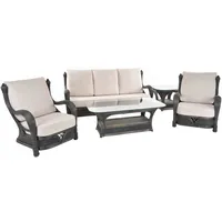 Krines Home Wohnzimmer-Set Wintergarten Garnitur Rattanset Sitzgruppe Set (Schwarz, 5-teilig), Edles Rattan Wohnzimmerset Rattanmöbel Rattangruppe schwarz