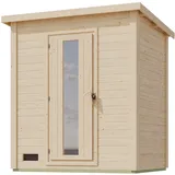 Karibu 38 mm Saunahaus Melo 1 naturbelassen mit Ofen 9 kW integrierte Strg