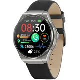 knauermann PRO 3 BT 14-24 mm Edelstahlgehäuse Silber Echtlederarmband Schwarz M/L