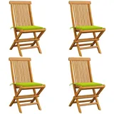 vidaXL Gartenstühle mit Hellgrünen Kissen 4 Stk. Massivholz Teak
