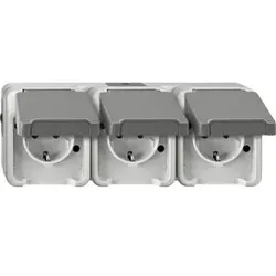 Merten MEG2391-8029 SCHUKO-Dreifach-Steckdose, waagerecht angeordnet, lichtgrau, AQUASTAR MEG23918029