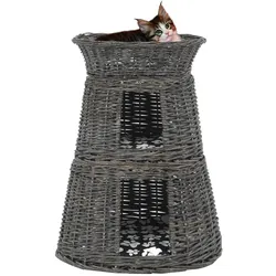 3-tlg. Katzenkorb-Set mit Kissen Grau 47x34x60 cm Natur Weide