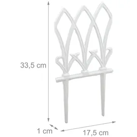 Relaxdays Beetzaun, 2 Zaunelemente je HxB: 33,5 x 17,5 cm, Steckzaun mit Verzierung, Beeteinfassung, Gusseisen, weiß