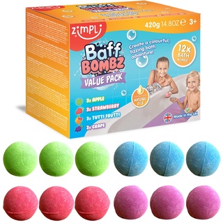 12 x Badekugeln von Zimpli Kids, feuchtigkeitsspendendes Spa-Badekugeln, Geschenkset, Geburtstagsgeschenk für Kinder, Partytütenfüller Gastgeschenke, Belohnungen, Bio- und Veganfreundlich, Badefizzer, Fizzies, ungiftig