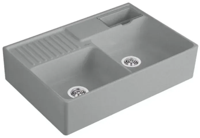 Villeroy und Boch Spülstein Doppelbecken 632392SL Ablaufgarnitur, Exzenterbetätigung, Resteschale, Stone