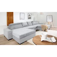 Wohnlandschaft COLLECTION AB "Josy XXXL-Relax U-Form, B: 352 cm", silber (silbergrau, grau), B:352cm H:41cm T:161cm, 100%Polyester, Sofas, Wohnlandschaft, mit Bettfunktion, Bettkasten & 2 Nackenkissen, Federkern, Topseller