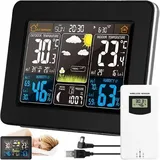 (schwarz) Retoo Funk-wetterstation Mit Innen-/außensensor, Thermometer, Hygrometer, Barometer Und Mondphasenanzeige