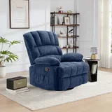 HONEYOU Drehbarer Liegesessel, OKIN-Rahmen-Liegesessel, Oversized 360°-Wippstühle, Wippender Liegesessel, Überpolsterter manueller Gleit-Liegesessel, Einzelsessel für Wohnzimmer, Schlafzimmer, Blau